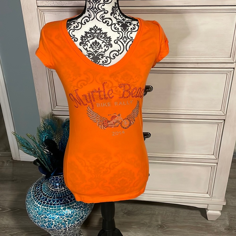Women’s bling orange bike week Myrtle beach cute t shirt small